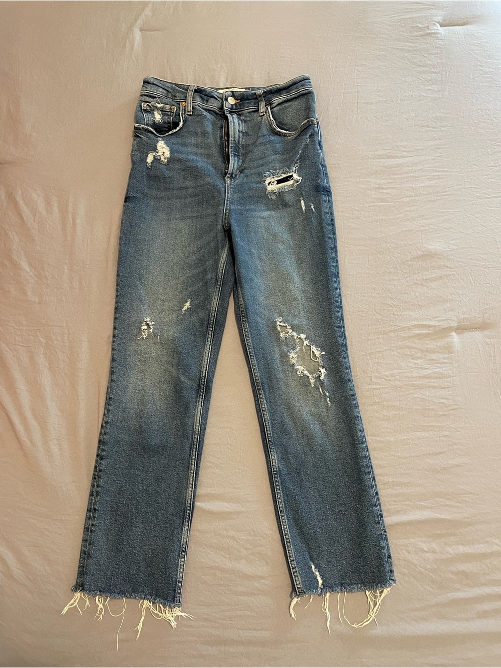 We The Free Distressed Straight-Leg Women's Jeans Raw hem - Blue